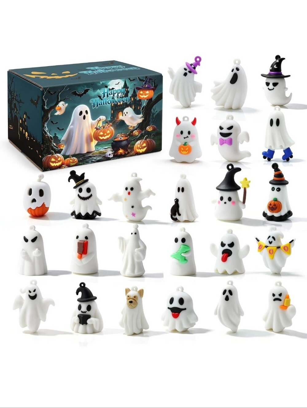 Halloween Ghost Toy Figurine Set for Kids - White Variety Pack